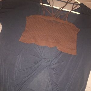 Textured strappy cropped cami with open back top